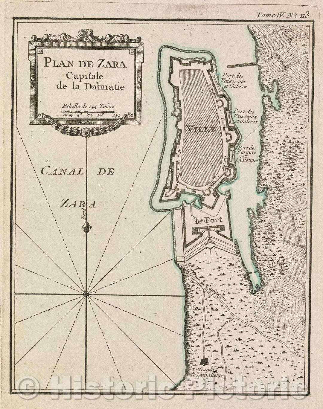 Historic Map : Plan de Zara Capitale de la Dalmatie, Tome IV. No. 113., 1764 , Vintage Wall Art
