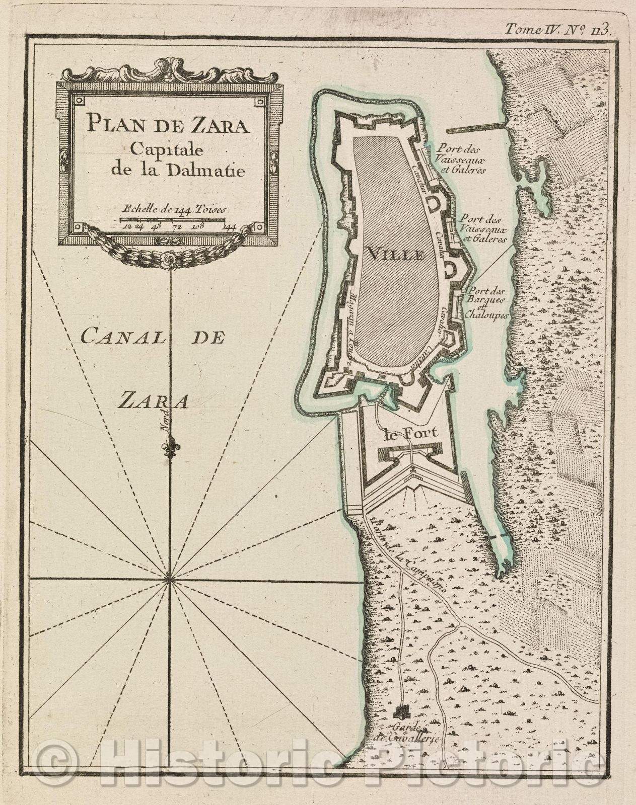 Historic Map : Plan de Zara Capitale de la Dalmatie, Tome IV. No. 113., 1764 , Vintage Wall Art