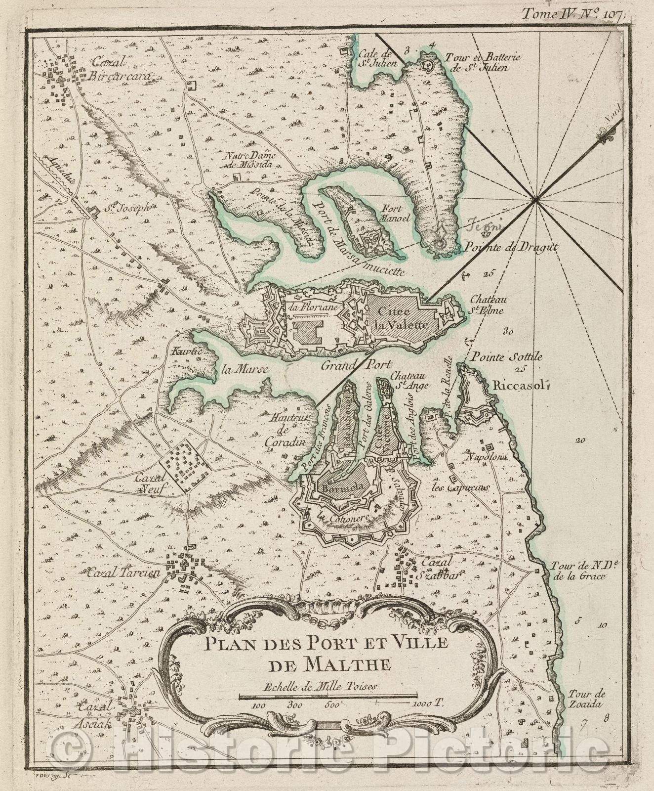 Historic Map : Plan des Port et Ville de Malthe, Tome IV. No. 107., 1764 , Vintage Wall Art