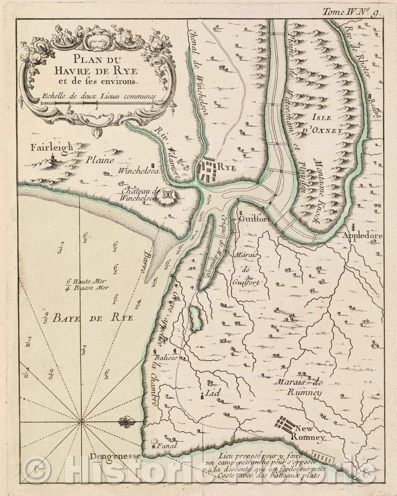 Historic Map : Plan du havre de Rye et de ses environs., 1764 , Vintage Wall Art