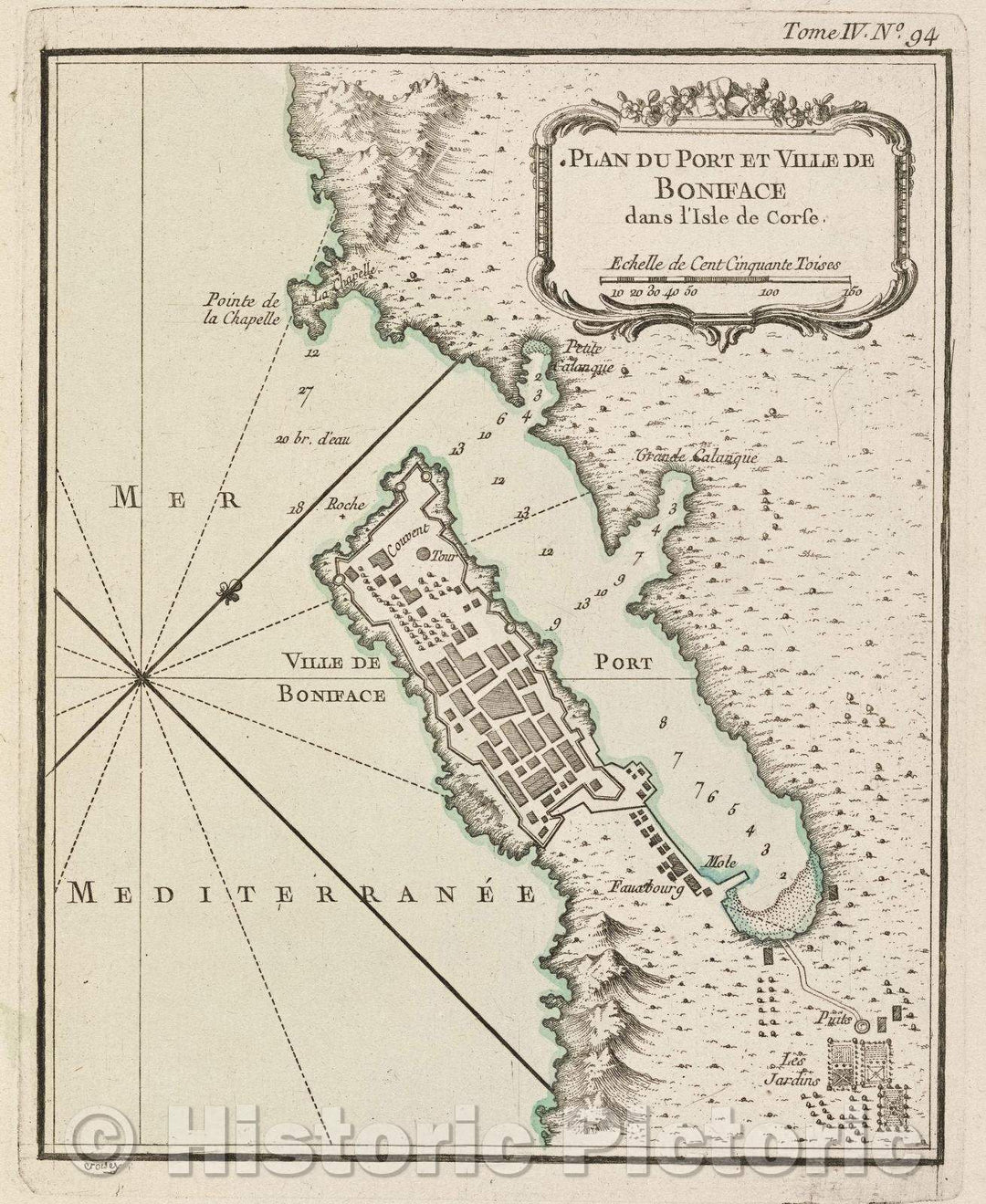 Historic Map : Plan du Port et Ville de Boniface dans l'Isle de Corse., Tome IV. No. 94, 1764 , Vintage Wall Art