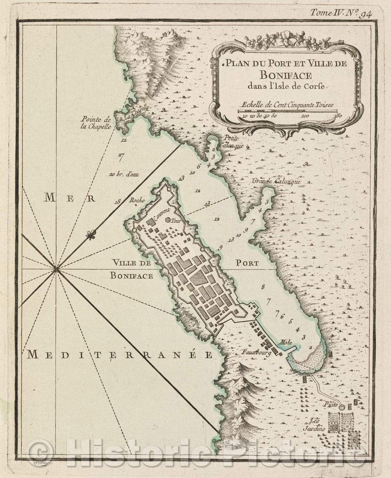 Historic Map : Plan du Port et Ville de Boniface dans l'Isle de Corse., Tome IV. No. 94, 1764 , Vintage Wall Art