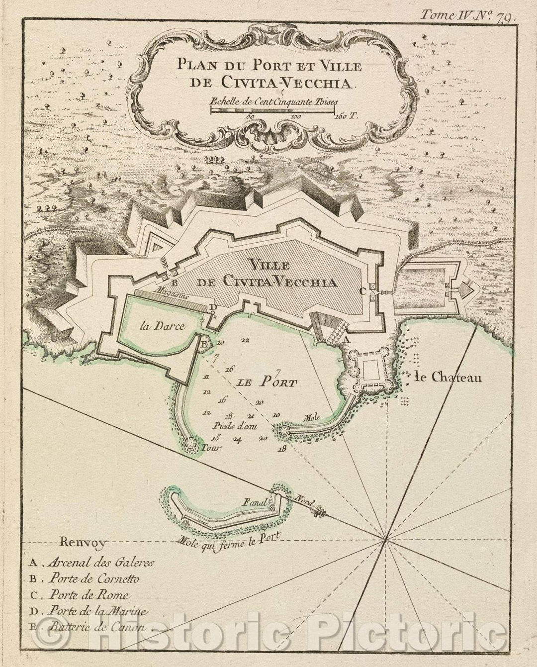 Historic Map : Plan du Port et Ville de Civita-Vecchia., Tome IV. No. 79., 1764 , Vintage Wall Art