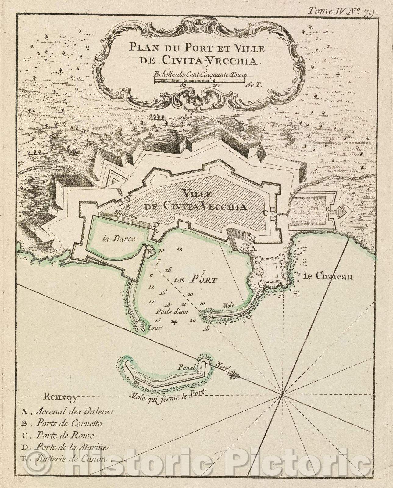 Historic Map : Plan du Port et Ville de Civita-Vecchia., Tome IV. No. 79., 1764 , Vintage Wall Art