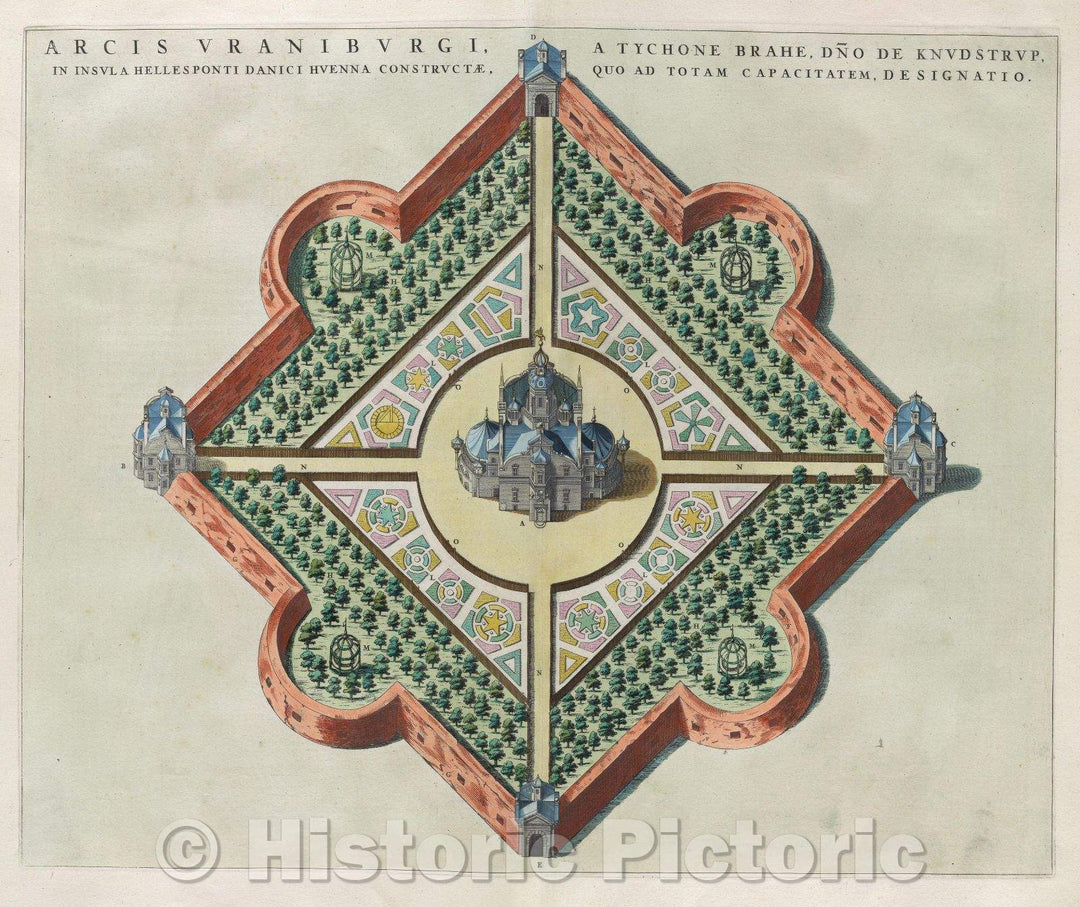 Historic Map : Arcis Uraniburgi, A Tychone Brahe, Dno de Knudstrup, in insula Hellesponti Danici Huenna Constructae, quo ad totam Capacitatem, designatio., 1662 , Vintage Wall Art