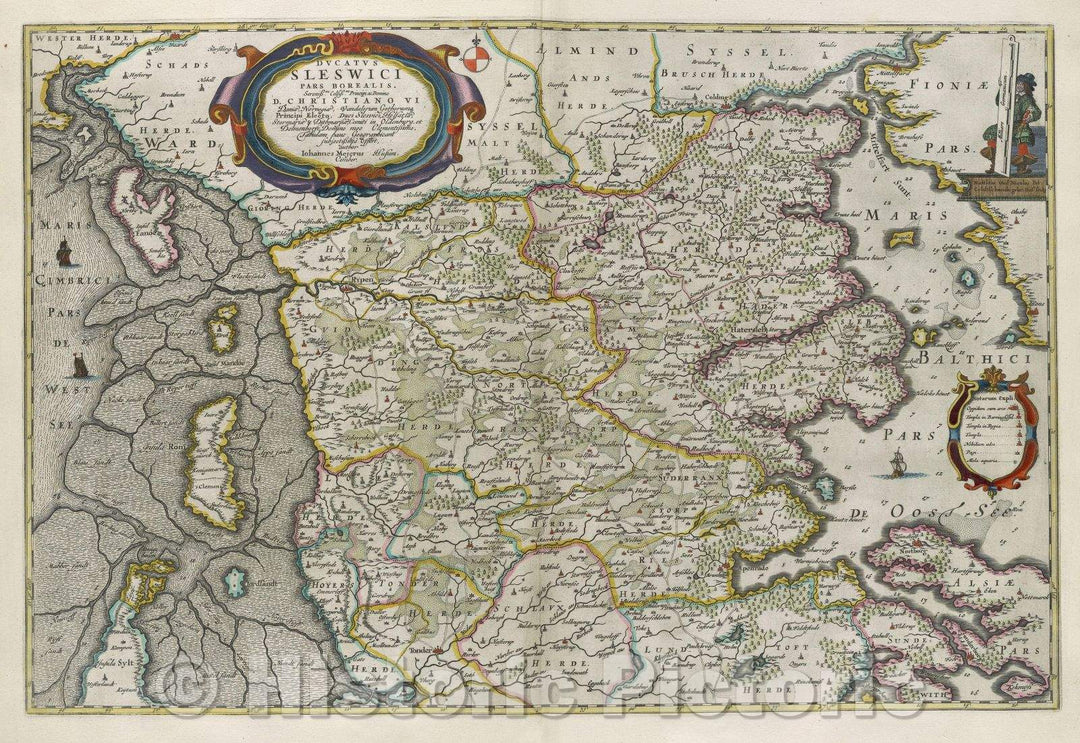 Historic Map : Ducatus Sleswici pars Borealis., 1662 , Vintage Wall Art
