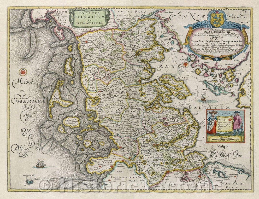 Historic Map : Ducatus Sleswicum sive Iutia Australis., 1662 , Vintage Wall Art
