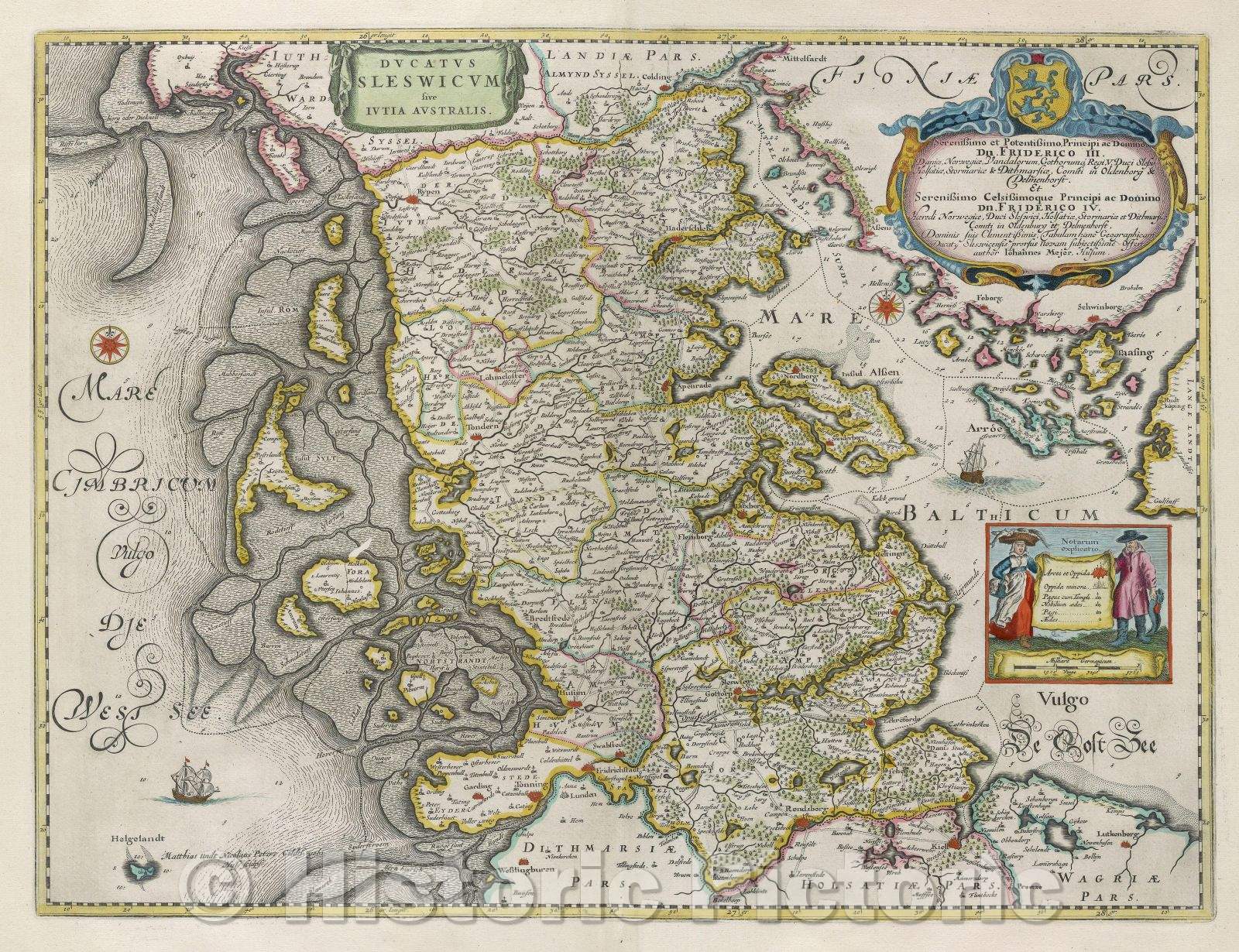 Historic Map : Ducatus Sleswicum sive Iutia Australis., 1662 , Vintage Wall Art
