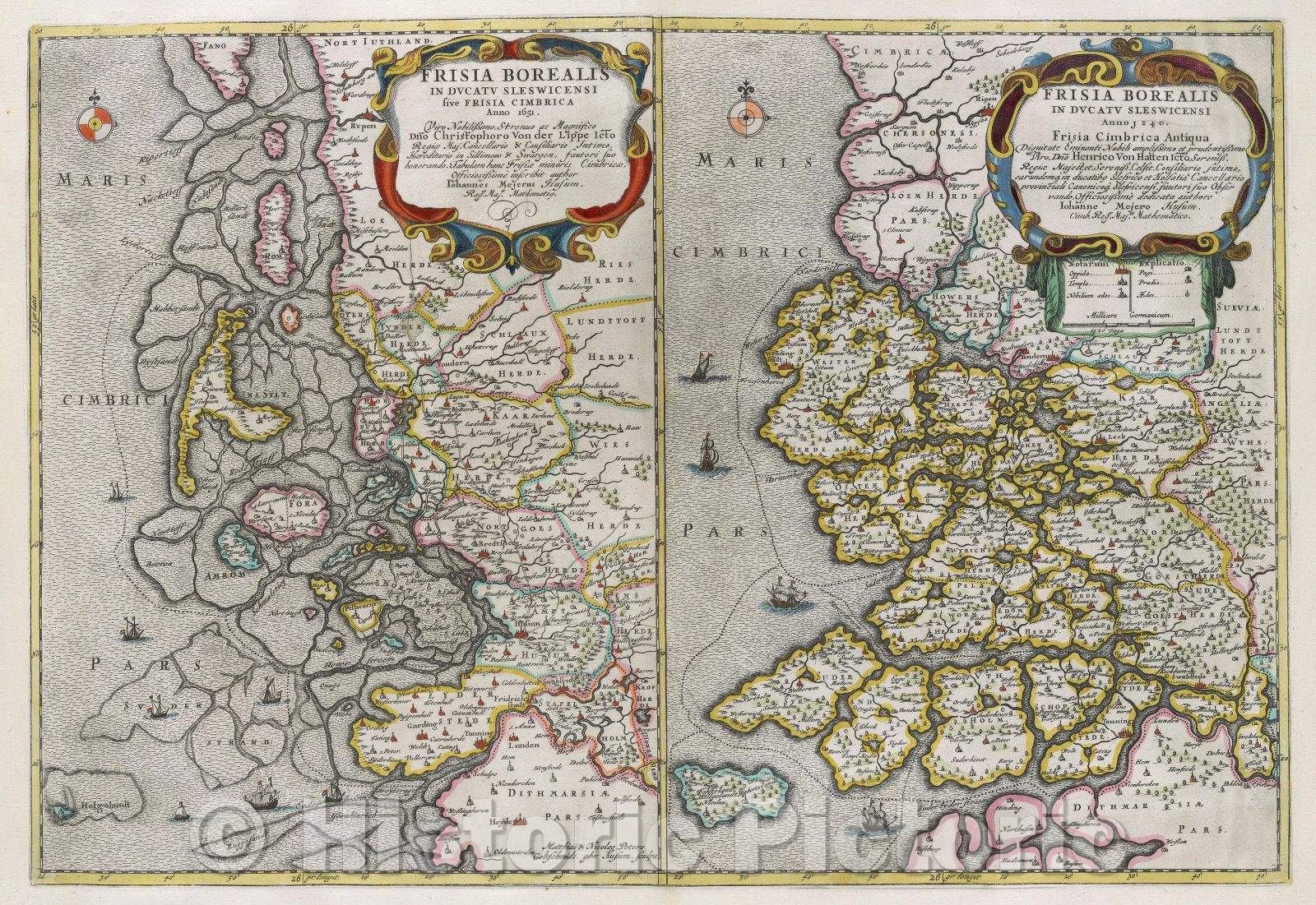 Historic Map : Frisia Borealis in ducatu Sleswicensi sive Frisia Cimbrica Anno 1651. Viro Nobilissimo, 1651 , Vintage Wall Art