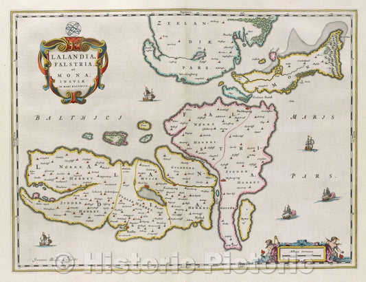 Historic Map : Lalandia, Falstria, et Mona, insulae in Mari Balthico., 1662 , Vintage Wall Art