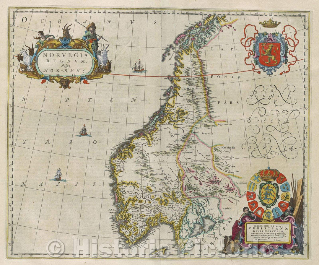 Historic Map : Norvegia regnum, vulgo Nor-ryke., 1662 , Vintage Wall Art