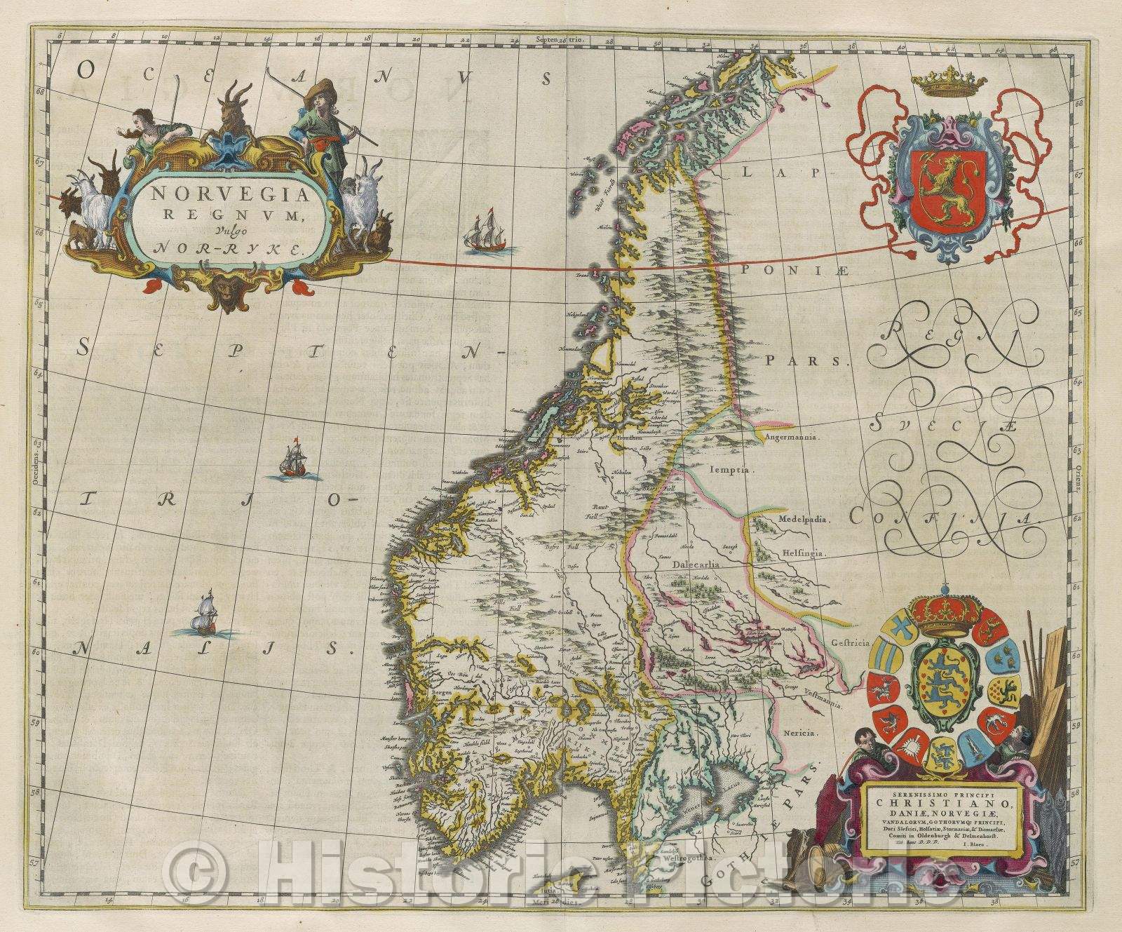 Historic Map : Norvegia regnum, vulgo Nor-ryke., 1662 , Vintage Wall Art