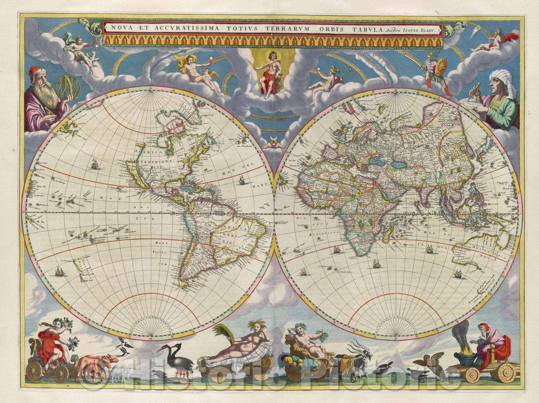 Historic Map : Nova et accuratissima totius terrarum orbis tabula. Auctore Joanne Blaeu., 1662 , Vintage Wall Art