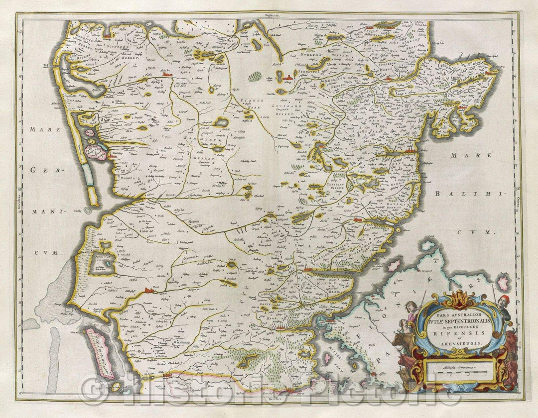 Historic Map : Pars Australior Jutiae Septentrionalis, in qua dioeceses Ripensis et Arhusiensis., 1662 , Vintage Wall Art
