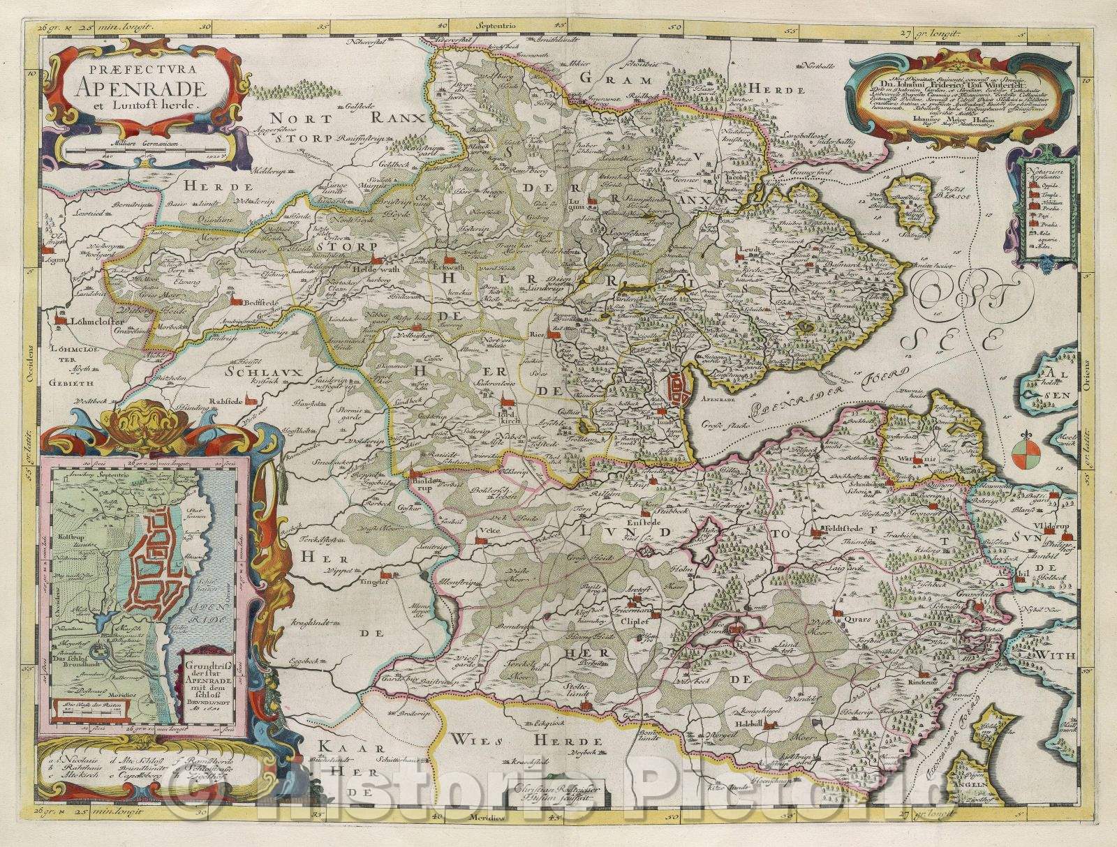 Historic Map : Praefectura Apenrade et Luntoft herde., 1648 , Vintage Wall Art