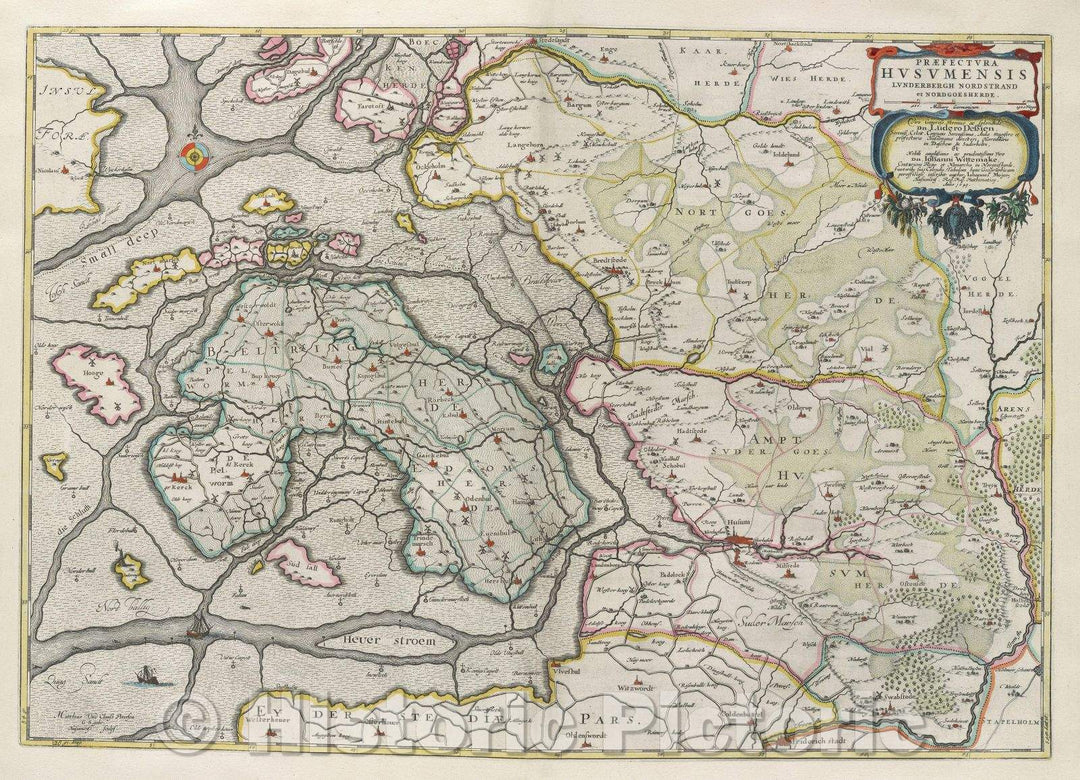 Historic Map : Praefectura Husumensis Lunderbergh Nordstrand et Nordgoesherde., 1649 , Vintage Wall Art