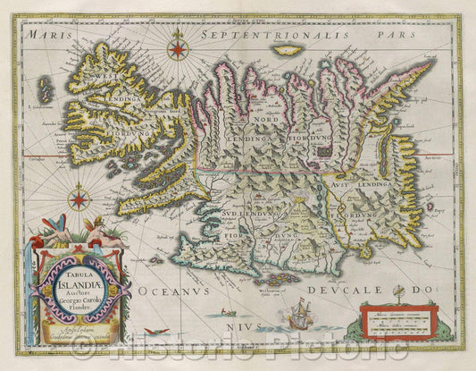 Historic Map : Tabula Islandiae auctore Georgio Carolo Flandro., 1662 , Vintage Wall Art
