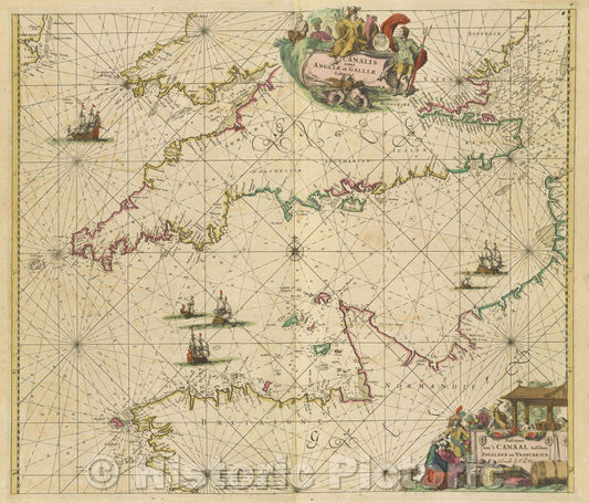 Historic Map : Canalis inter Angliae et Galliae Littora., 1680 , Vintage Wall Art