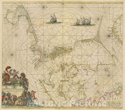 Historic Map : Daniae, Frisiae, Groningae et Orientalis Frisiae Littora. Apud Fred: de Wit., 1680 , Vintage Wall Art