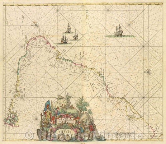 Historic Map : Littora Brasilliae. Apud F. de Wit., 1680 , Vintage Wall Art