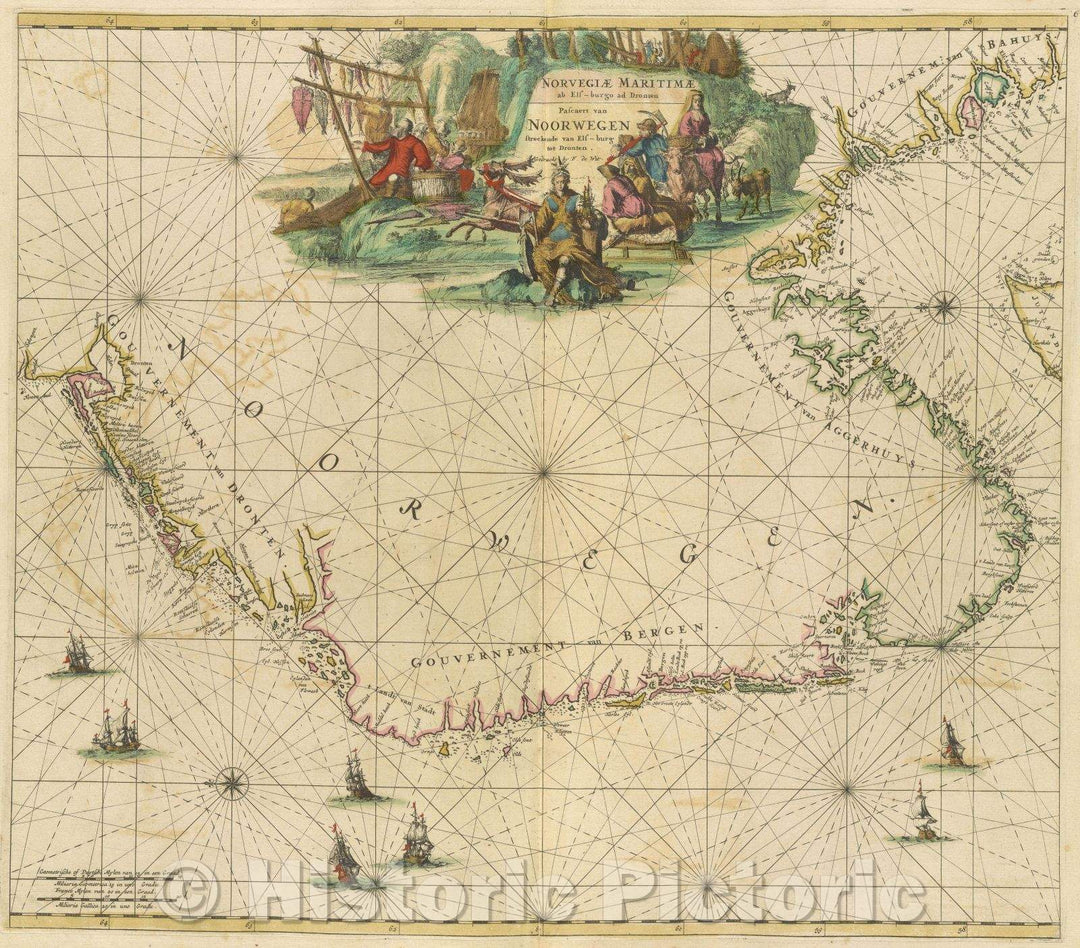 Historic Map : Norvegiae Maritimae ab Els-burgo ad Dronten, 1680 , Vintage Wall Art