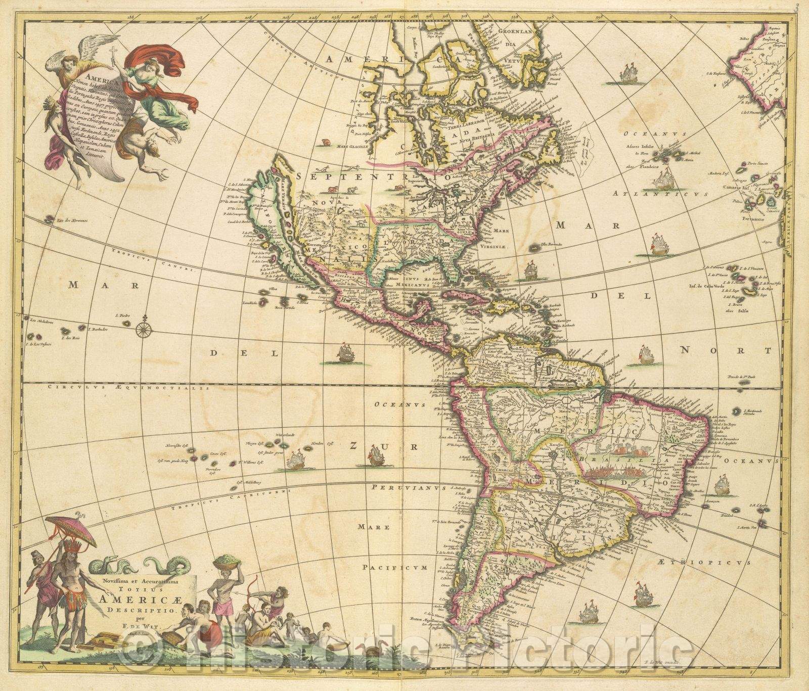 Historic Map : Novissima et accuratissima totius Americae descriptio. per F. de Wit. Amstelodami., 1680 , Vintage Wall Art