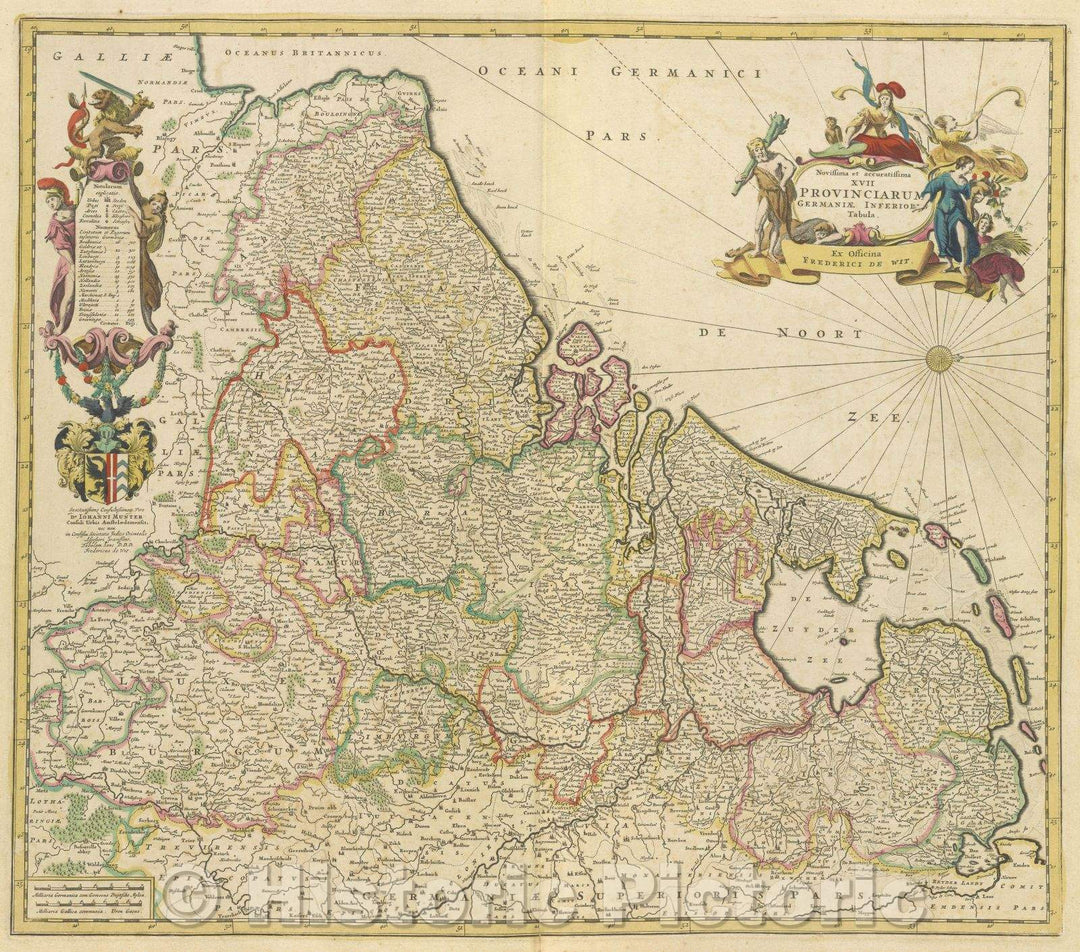 Historic Map : Novissima et accuratissima XVII Provinciarum Germaniae Inferioris Tabula.  Ex Officina Frederici de Wit., 1680 , Vintage Wall Art
