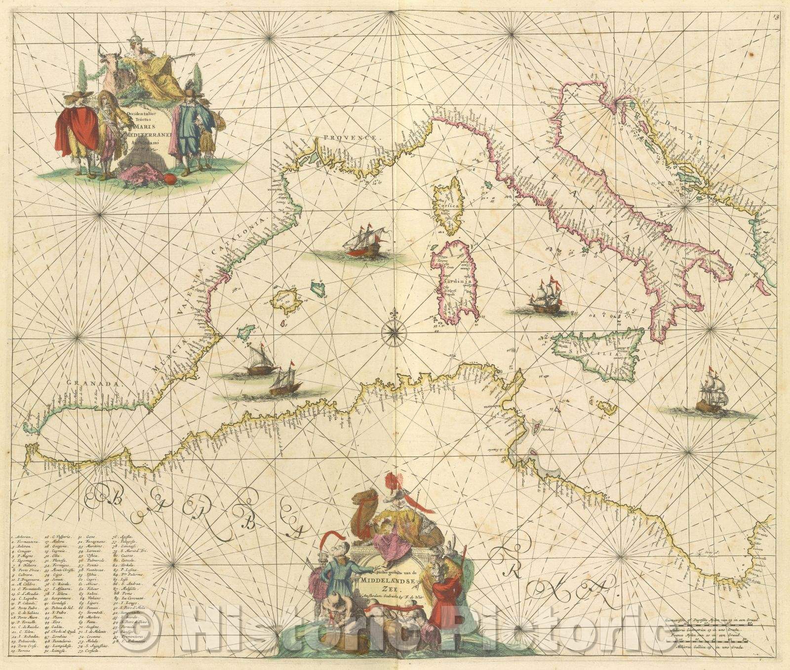 Historic Map : Occidentalior tractus Maris Mediterranei Amstelodami apud F. de Wit., 1680 , Vintage Wall Art