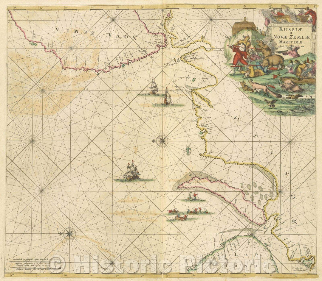 Historic Map : Russiae et Novae Zemlae maritimae. Apud F. de. Wit., 1680 , Vintage Wall Art