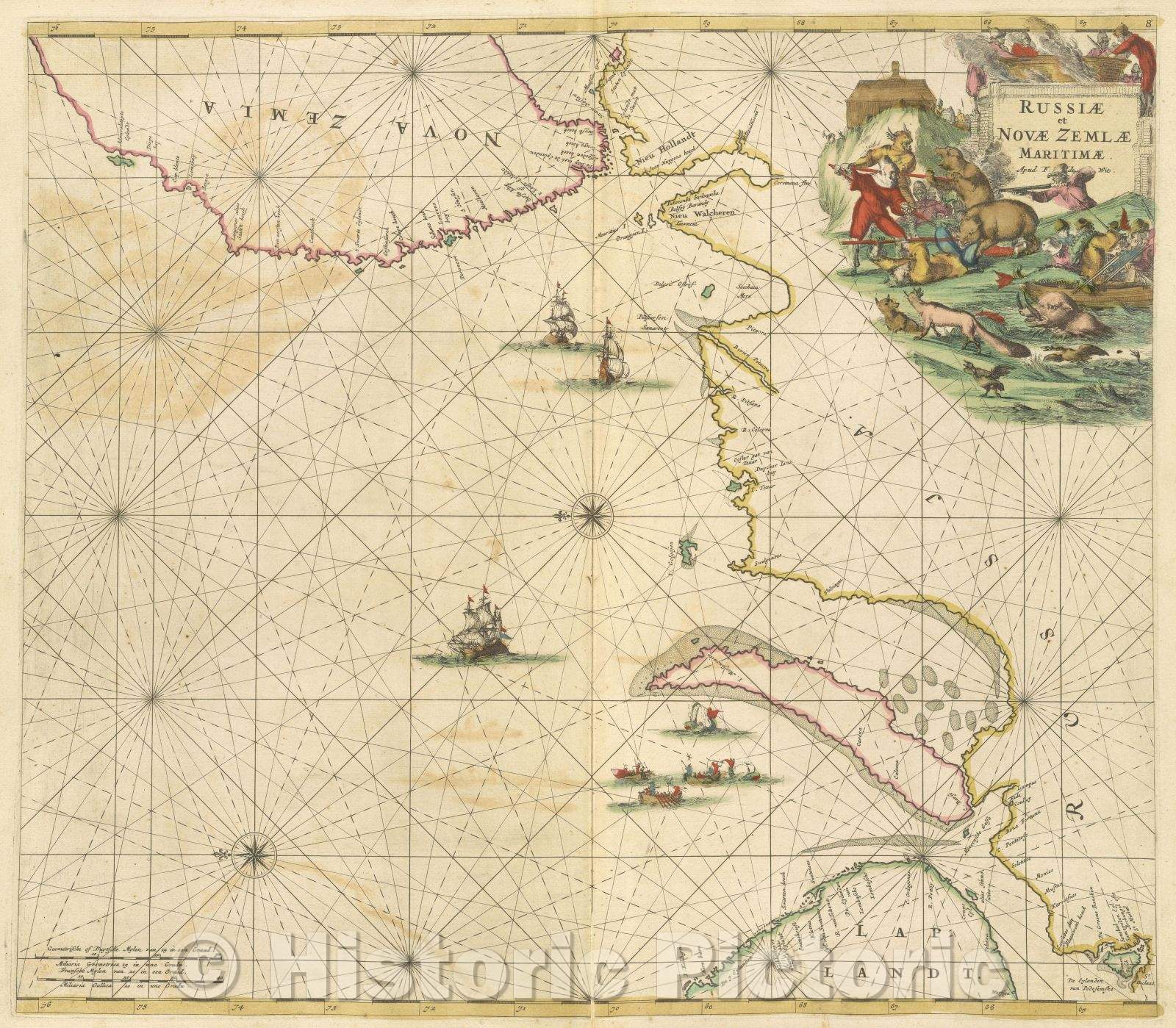 Historic Map : Russiae et Novae Zemlae maritimae. Apud F. de. Wit., 1680 , Vintage Wall Art
