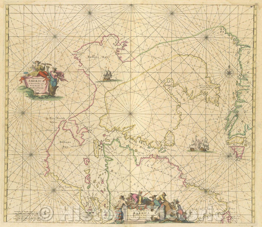 Historic Map : Septemtrionaliora Americae a Groenlandia, per Freta Davidis et Hudson, ad Terram Novam., 1680 , Vintage Wall Art