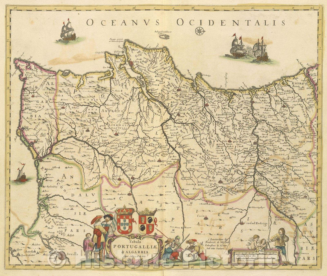 Historic Map : Tabula Portugalliae et Algarbia. denno Edita F. de Wit., 1680 , Vintage Wall Art