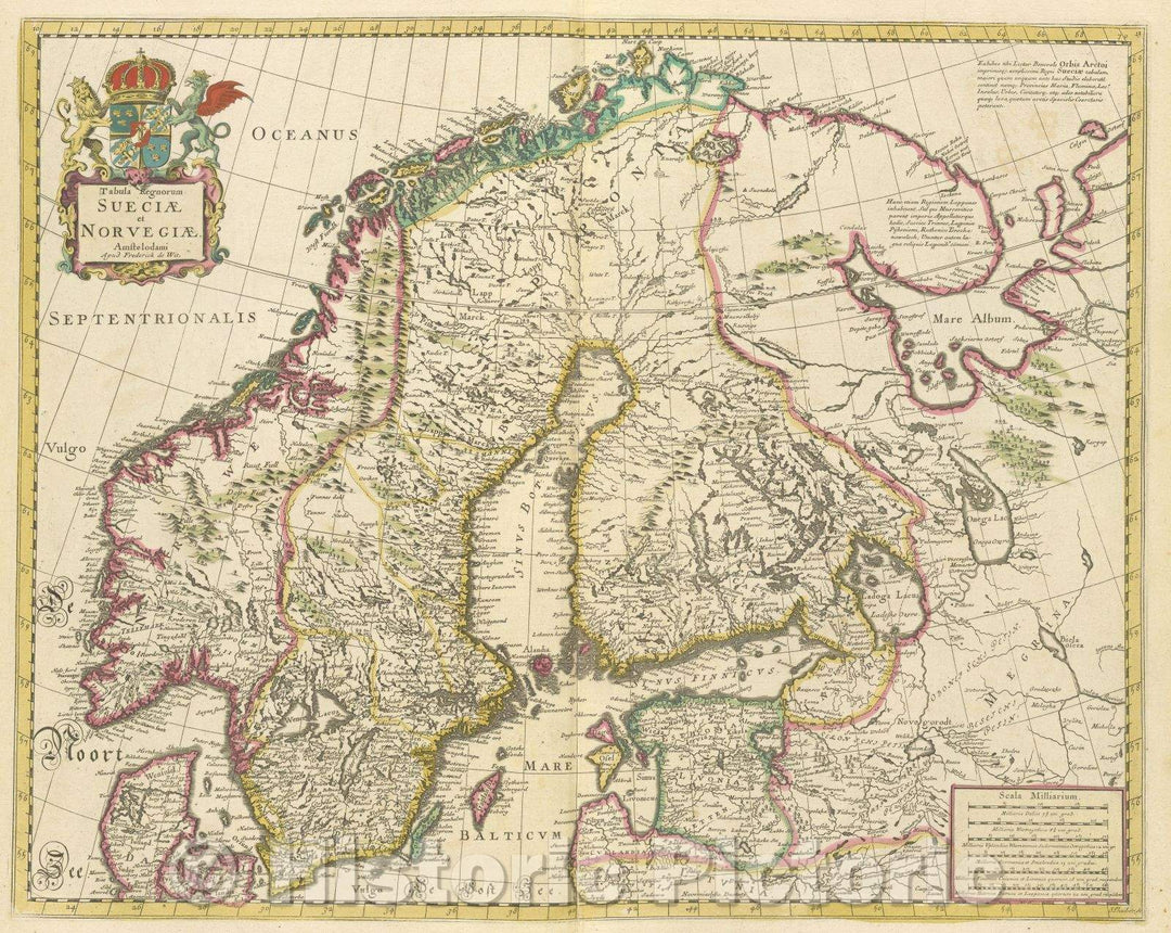Historic Map : Tabula regnorum Sueciae et Norvegiae. Amstelodami apud Frederick de Wit, 1680 , Vintage Wall Art
