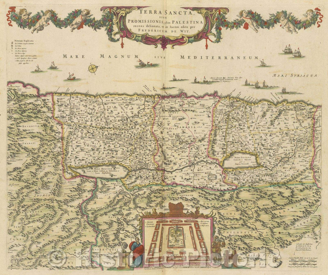 Historic Map : Terra Sancta, sive Promissionis, olim Palestina recens delineata, in lucem edita per Fredericum de Wit., 1680 , Vintage Wall Art