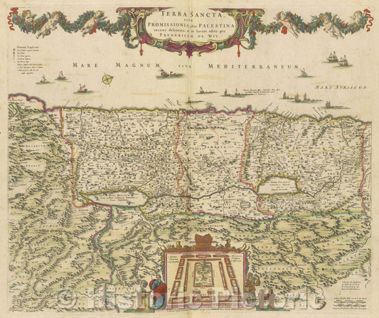 Historic Map : Terra Sancta, sive Promissionis, olim Palestina recens delineata, in lucem edita per Fredericum de Wit., 1680 , Vintage Wall Art
