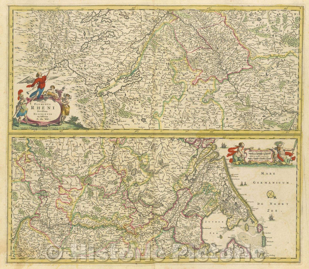 Historic Map : Totius fluminis Rhenis novissima descriptio ex officina F. de Wit., 1680 , Vintage Wall Art