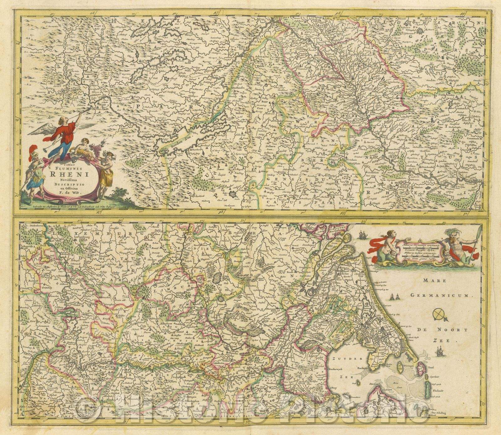 Historic Map : Totius fluminis Rhenis novissima descriptio ex officina F. de Wit., 1680 , Vintage Wall Art