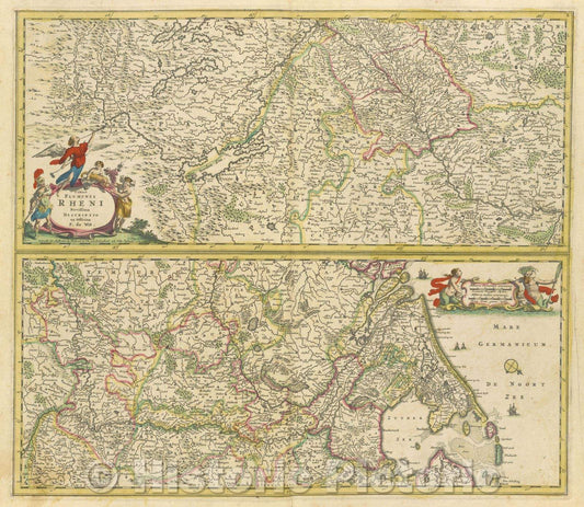 Historic Map : Totius fluminis Rhenis novissima descriptio ex officina F. de Wit., 1680 , Vintage Wall Art