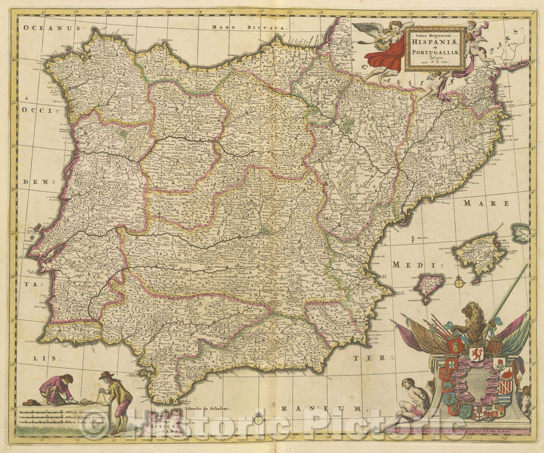 Historic Map : Totius Regnorum. Hispaniae et Portugalliae descriptio. auct: F. de Wit., 1680 , Vintage Wall Art