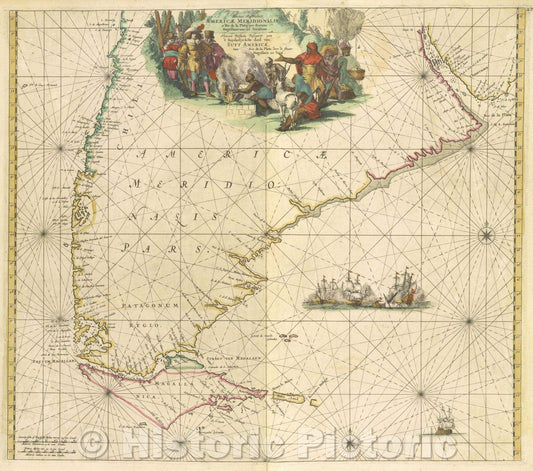 Historic Map : Tractus Australior Americae Meridionalis, a Rio de la Plata per Fetum Magellanicum ad Toraltum., 1680 , Vintage Wall Art