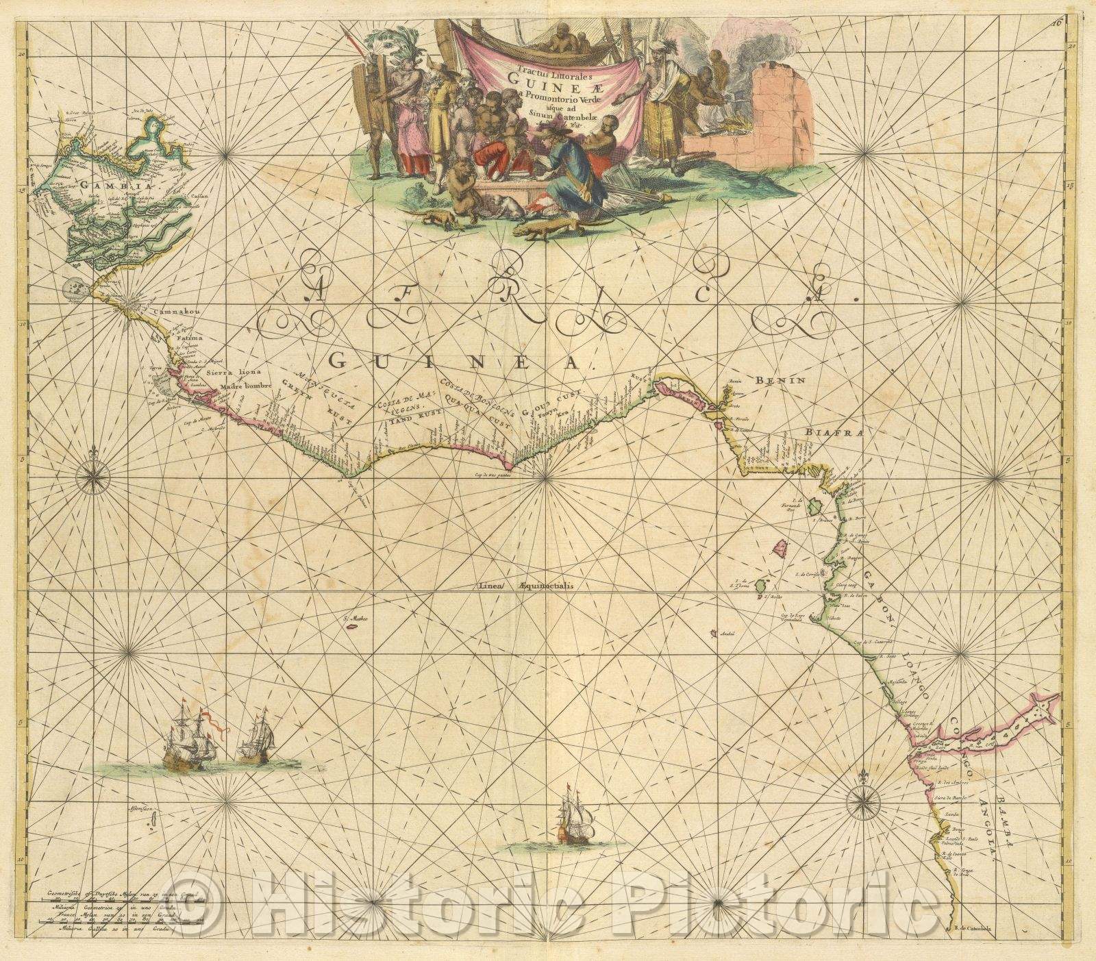Historic Map : Tractus littorales Guineae a promontorio Verde usque ad sinum catenbelae apud F. de Wit., 1680 , Vintage Wall Art