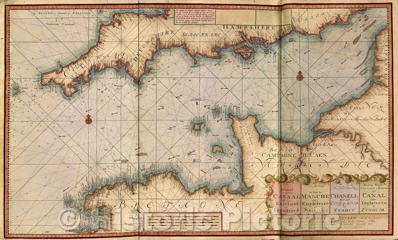 Historic Map : Nieuwe Paskaart van de Geheele Canaal tuschen Engeland en Vranckryck, 1710 , Vintage Wall Art