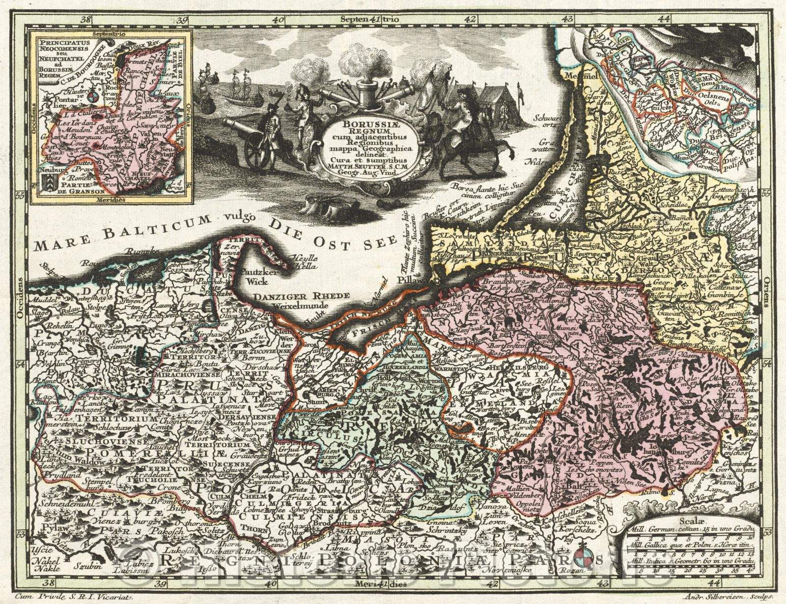 Historic Map : Borussiae Regnum cum adjacentibus regionibus mappa geographica delineat. cura et sumptibus Matth. Seutter. S. C. M. Geogr. Aug. Vind., 1730 , Vintage Wall Art