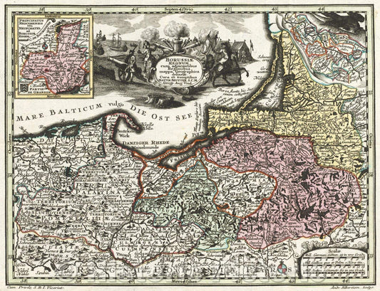 Historic Map : Borussiae Regnum cum adjacentibus regionibus mappa geographica delineat. cura et sumptibus Matth. Seutter. S. C. M. Geogr. Aug. Vind., 1730 , Vintage Wall Art