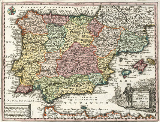 Historic Map : Novissima et accura,tissima Regnorum Hispaniae et Portugalliae Tabella Geographica, excusa studio MAtth. Seutter. S.C.M. Geogr. Aug. Vind., 1730 , Vintage Wall Art
