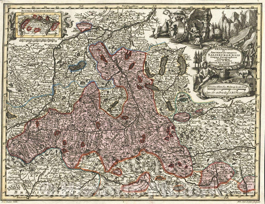 Historic Map : S. R. I. Principat. et Archiepiscopatus Salisburgensis mappa geographica delineatus cura et studio Matth. Seutteri, S.C.M.G Aug. Vind., 1730 , Vintage Wall Art