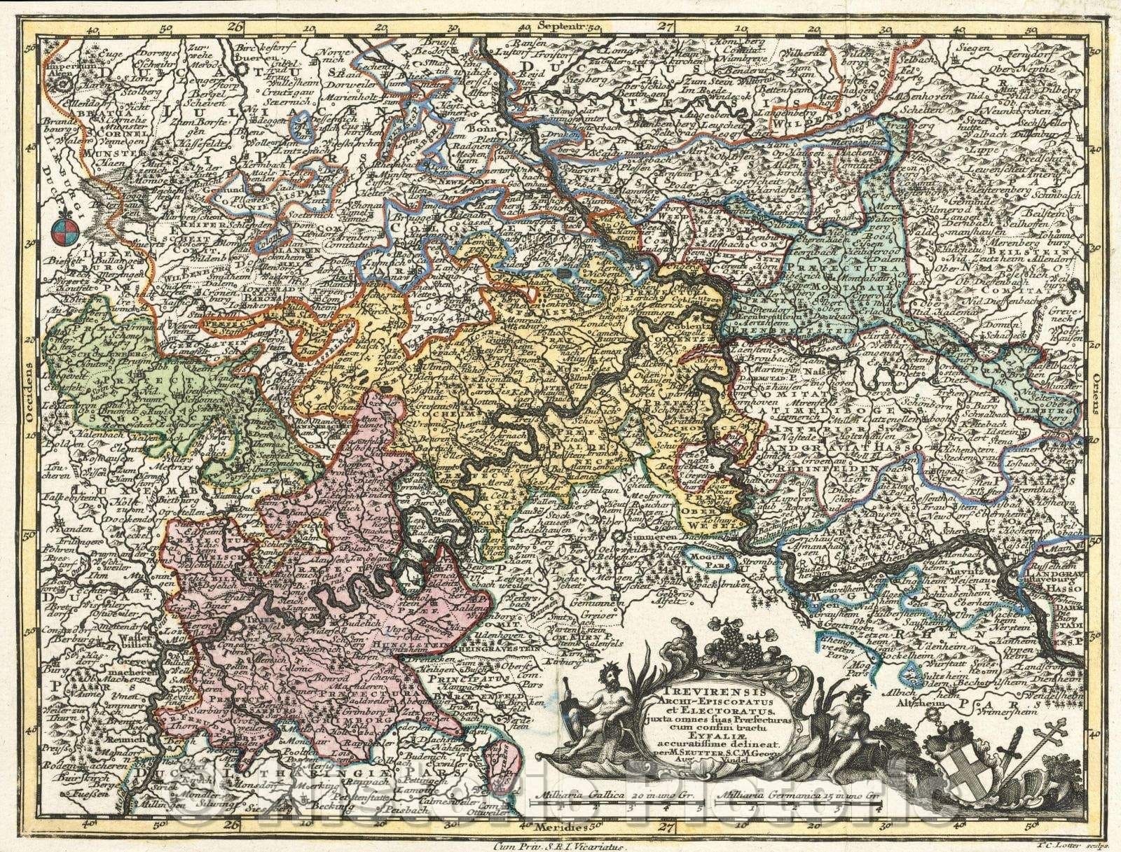 Historic Map : Trevirensis Archi-Episcopatus et Electoratus. juxta omnes suas Praefecturas cum confini tractu Eyfaliae accuratissime delineat. per M. Seutter, S.C.M., 1730 , Vintage Wall Art