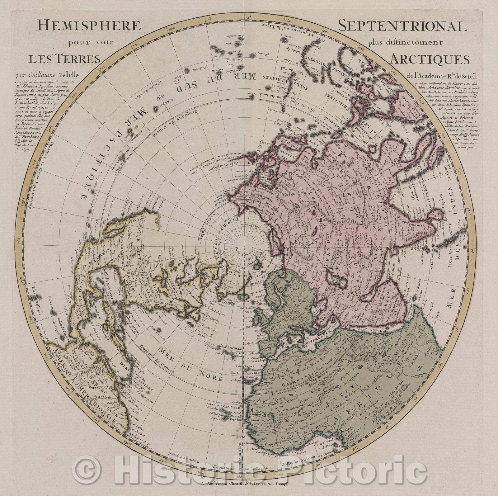Historic Map : Hemisphere Septentrional pour voir plus distinctoment les terres Arctiques par Guillaume Delisle de l'Academie Rle. de Science., 1739 , Vintage Wall Art