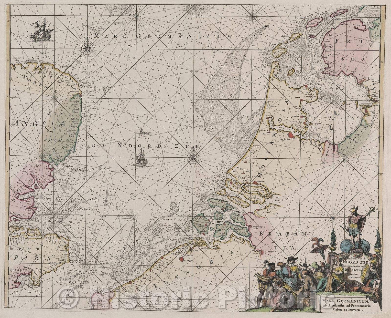 Historic Map : Nieuwe paskaard van Hitland met de daar Omleggende Eylanden na de Nieuwe Aftekening Gemaakt by den Loswaarden en Onvermoeyden Hit en Zeeman Ian Bruyst, 1739 , Vintage Wall Art