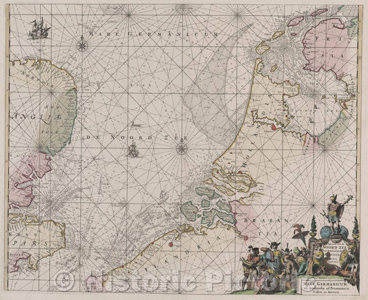 Historic Map : Nieuwe paskaard van Hitland met de daar Omleggende Eylanden na de Nieuwe Aftekening Gemaakt by den Loswaarden en Onvermoeyden Hit en Zeeman Ian Bruyst, 1739 , Vintage Wall Art